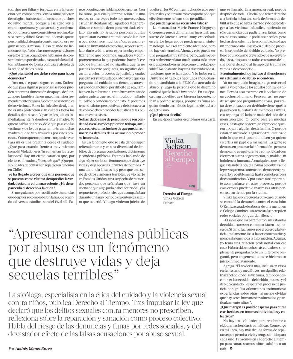 < @VinkaJackson “Apresurar condenas públicas por abuso es un fenómeno que destruye vidas y deja secuelas tremendas” > por Andrés Gómez Bravo @latercera 14abril2024