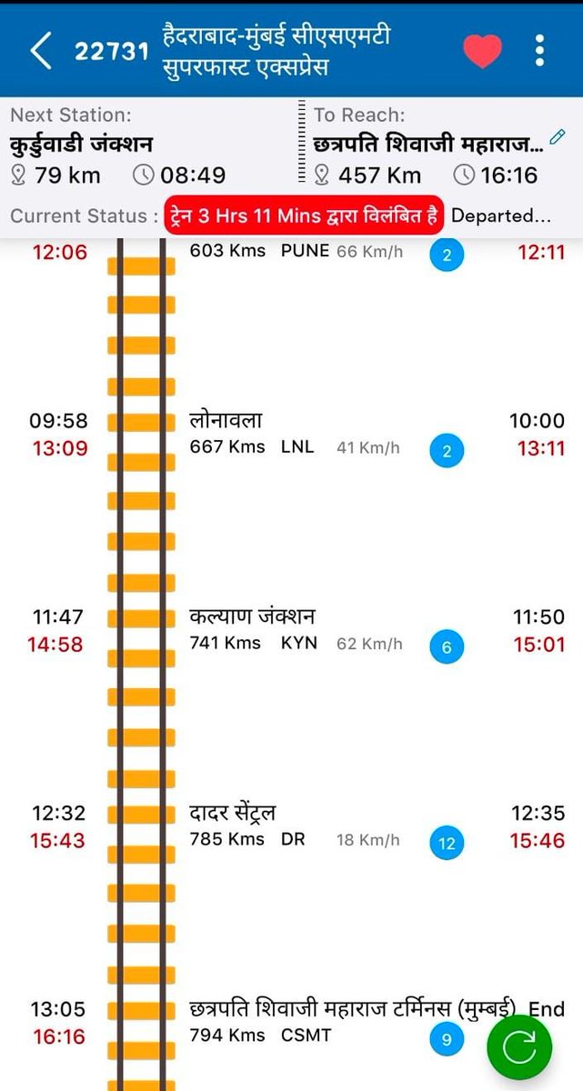 MODRAN_NEWS's tweet photo. ट्रेन संख्या 22731हैदराबाद मुंबई एक्सप्रेस की 3 घंटे की देरी है। लगभग 100-150 यात्री इस गाड़ी से ट्रेन संख्या 12490 दादर बीकानेर एक्सप्रेस के लिए यात्रा कर रहे हैं। कृपया ट्रेन संख्या 12490 को भी 1घंटा देरी से चलाएं ताकि इन यात्रियों को कोई परेशानी न हो। 
@RailMinIndia 
@drmbct https://t.co/OiIgYoWqvs