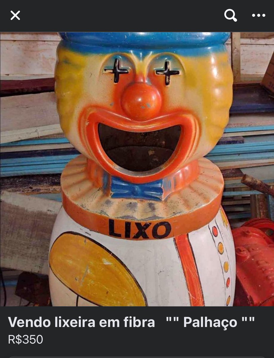 victorhvgo's tweet photo. Toda semana eu checo as opções disponíveis de lixeira de palhaço no facebook marketplace. Compartilho aqui com vcs esse apanhado pois minha generosidade não tem limites. https://t.co/CDDybJFEU3