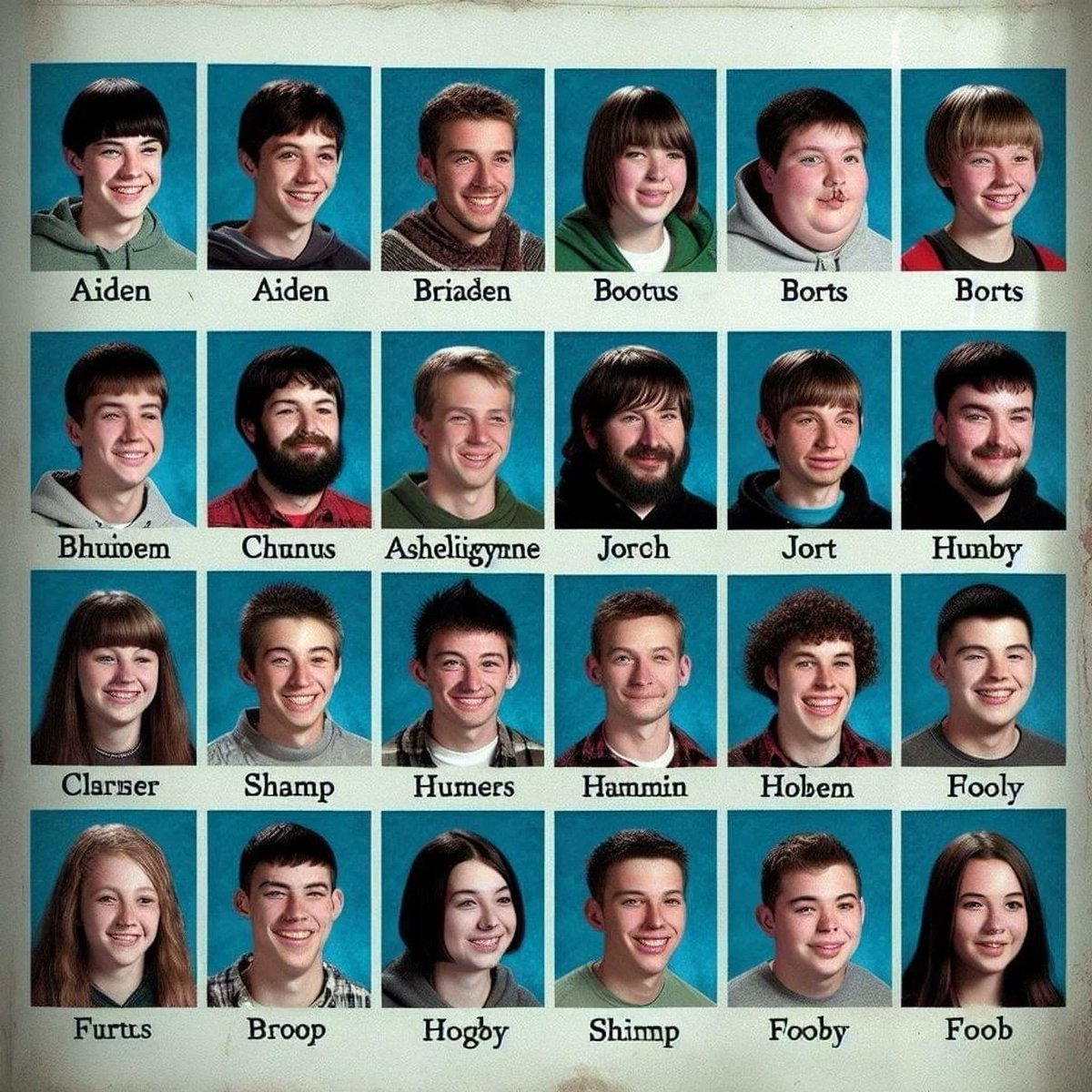 AI generated yearbook. I think we could all use a laugh today. P.S. Fooby