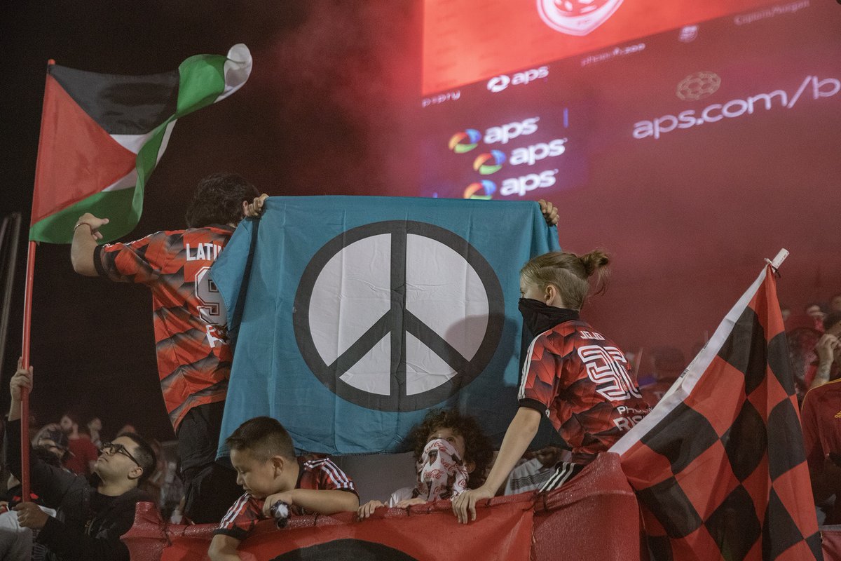 'Ceasefire Forever' displayed by @BandidosPHX in the South End before tonight's match