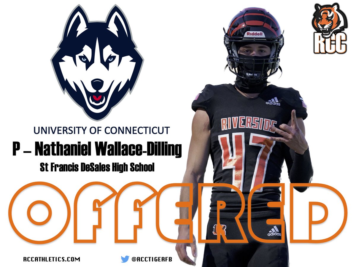 Nathaniel Wallace-Dilling was offered by University of Connecticut. Congratulations Nathaniel! @Nathanielwd_ @RCCTigerFB @UConnFootball #RCCFootball