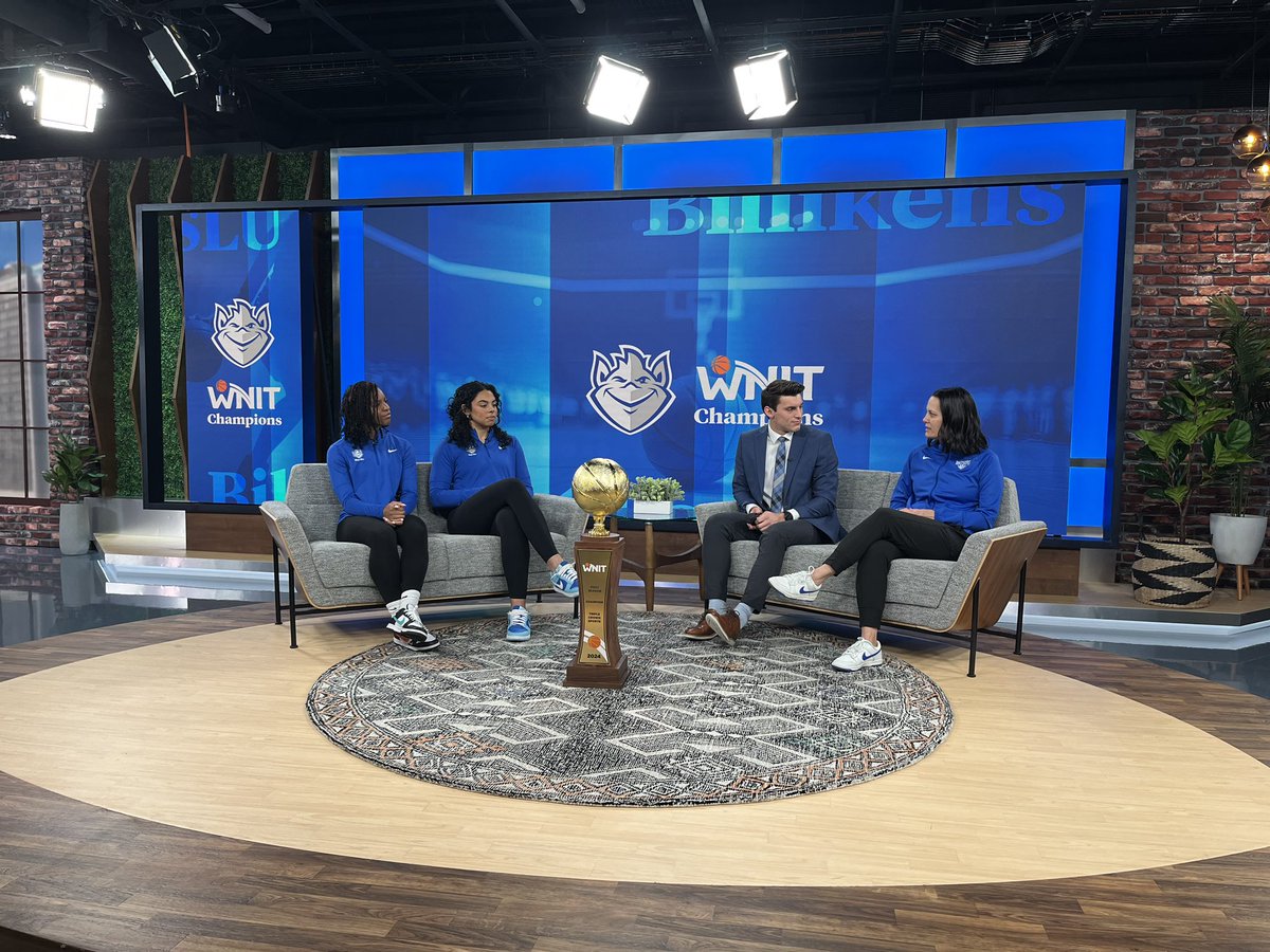 Tonight on the Nightcap on 4 (<a href="/KMOV/">KMOV</a>), <a href="/SaintLouisWBB/">Saint Louis WBB</a> brought the <a href="/WomensNIT/">WNIT</a> trophy to the studio. What a good season for SLU as they win  the program’s first WNIT Championship. 

#SLUBillikens