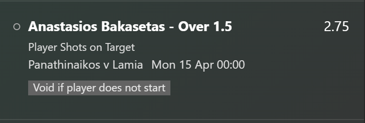 🇬🇷 Super League Greece

Anastasios Bakasetas - Over 1.5 SOT

📊 L5 - 0,2,2,2,0
🏠 - 2,2,2,1,2

PAO need a win as the race for the title is getting super tight. Should make light work of Lamia. 

#soccertips #footballtips #shotsbets
