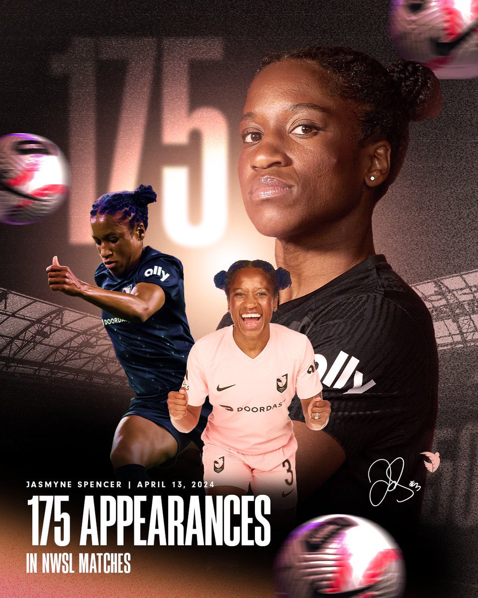 Congratulations to Jasmyne Spencer on reaching 175 @NWSL regular season appearances in her career! 🎉 Drop a 👏👏👏 for @Jas_it_Up ⬇️