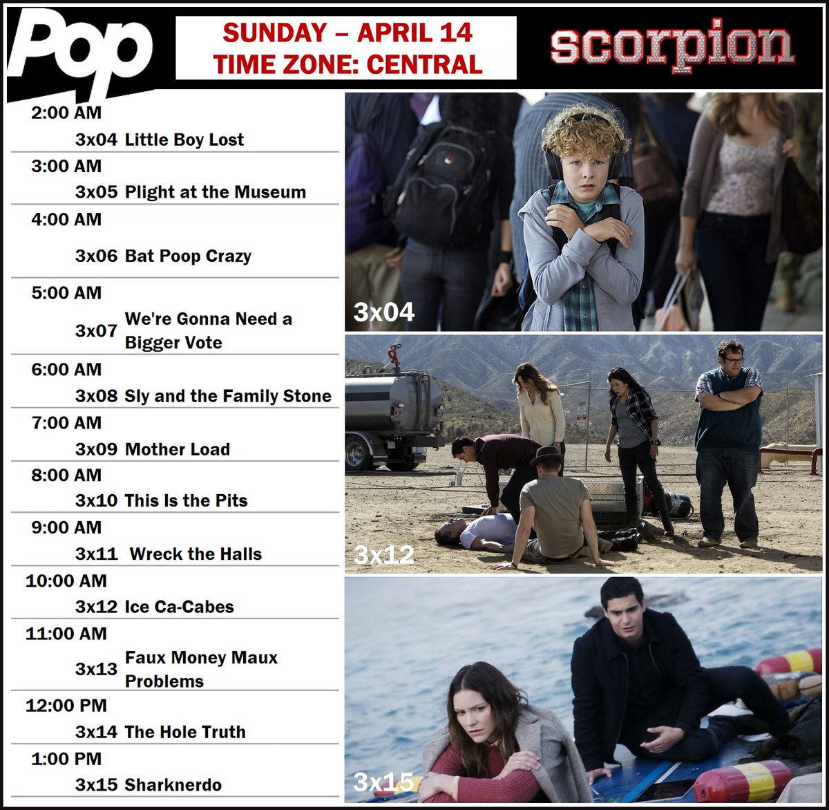 Scorpionfanint1's tweet image. Dear American fans, tomorrow you can watch 12 episodes from Season 3 on @PopTV.
Have fun with @ScorpionCBS! #scorpioncbs