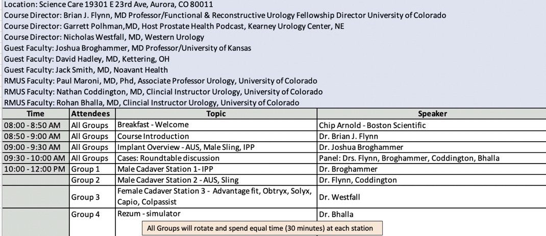 Brian J. Flynn, M.D. (@brian_j_flynn) on Twitter photo BIG SHOUT OUT to
Joshua Broghammer <a href="/Urology_KU/">The University of Kansas Department of Urology</a>, Nate Coddington,<a href="/RohanBhallaMD/">Rohan Bhalla</a> <a href="/CU_Urology/">CU Urology</a>
Nick Westfall, for educating the RMUS on AUS, Advance, IPP, Rezum Advantage fit, Solyx, Obtryx at our 3rd annual lab - would not be possible w/o the generous support from <a href="/bsc_urology/">Boston Scientific Urology</a> BIG SHOUT OUT to
Joshua Broghammer <a href="/Urology_KU/">The University of Kansas Department of Urology</a>, Nate Coddington,<a href="/RohanBhallaMD/">Rohan Bhalla</a> <a href="/CU_Urology/">CU Urology</a>
Nick Westfall, for educating the RMUS on AUS, Advance, IPP, Rezum Advantage fit, Solyx, Obtryx at our 3rd annual lab - would not be possible w/o the generous support from <a href="/bsc_urology/">Boston Scientific Urology</a>