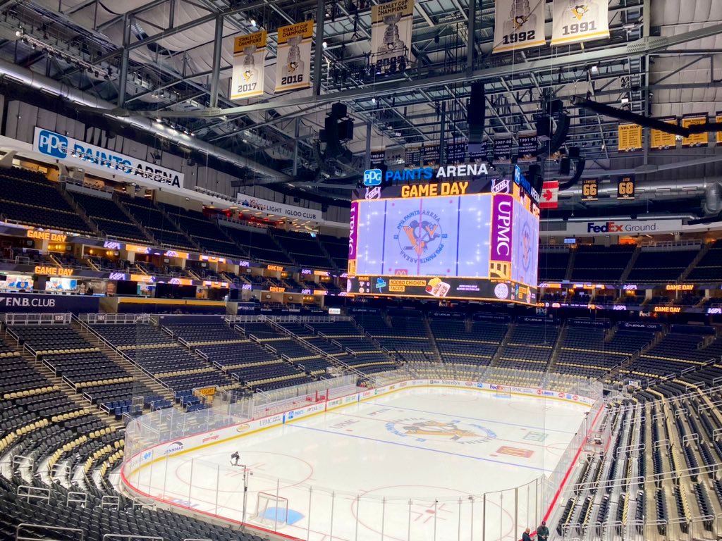 The calm before the storm. Empty arena ahead of tonight’s important game for the @penguins. We have you covered with all the pre-game excitement on @WTAE with @RyanRecker, @astockeyWTAE & @EmilyGiangreco