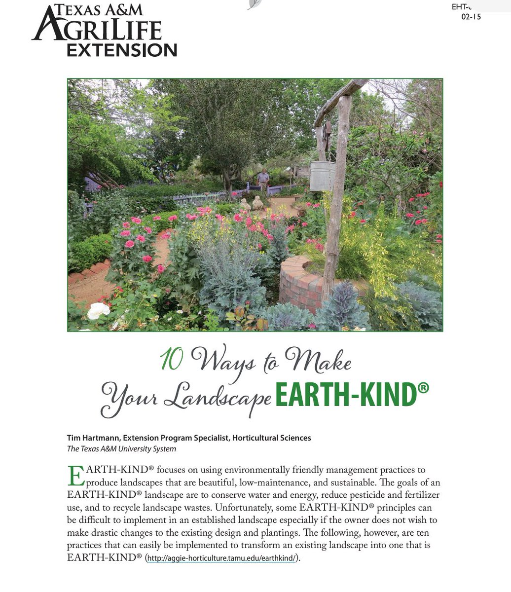 #EarthMonth

Visit the Earth-Kind®️website - landscape planning & plant selection 👇🏾 aggie-horticulture.tamu.edu/earthkind/

10 Ways to Make Your Landscape Earth-Kind®️
txmg.org/hendersonmg/re…
#ResistanceEarth #wtpEARTH #ONEV1