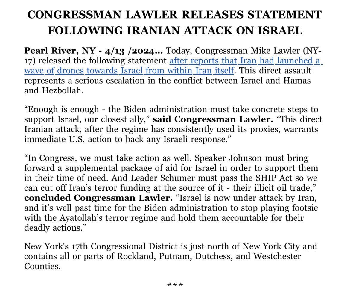 BREAKING - U.S. has reportedly just intercepted some of the Iranian drones. Hezbollah says it has additionally fired rockets. Meanwhile , more reaction coming in from our elected officials in NY ⁦@News12HV⁩