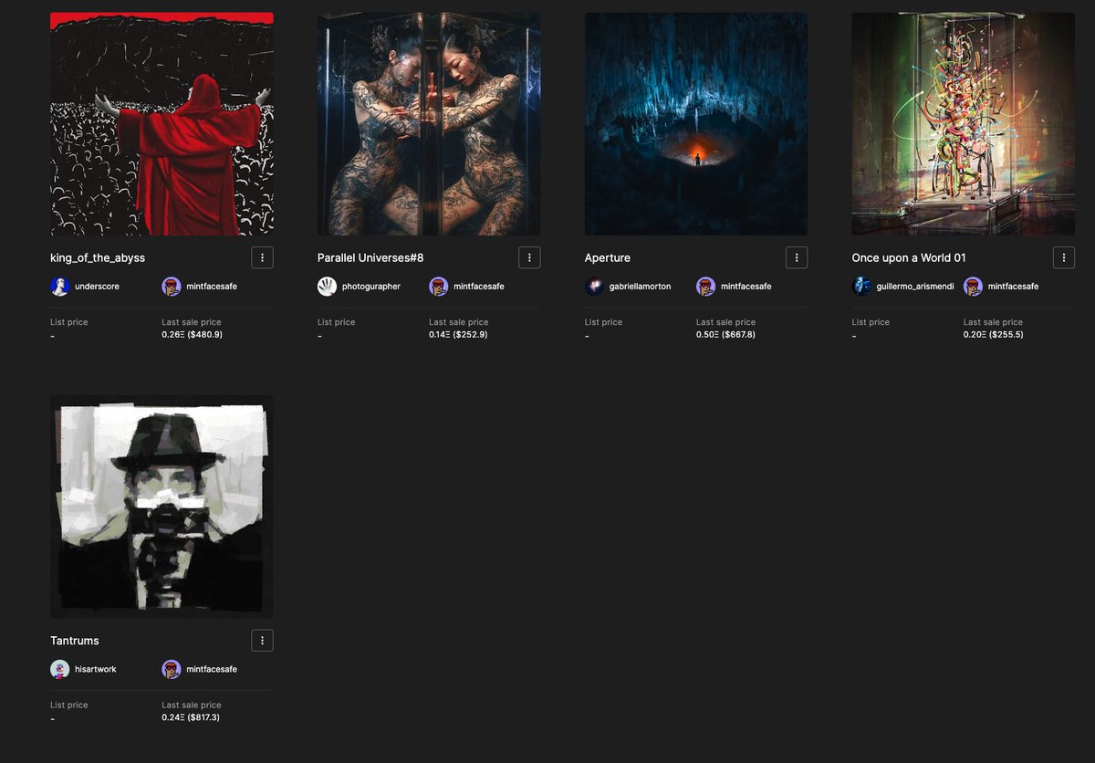 Added @mintfaced new pfp on @SuperRare vault profile to support prominently. 'CC0 glitch_artist' @underscoreX0 'stealing your desires and returning them in a visual way.' @photo_gurapher 'visual metaphors' @gabriellamort 'digital paintings' @Artearismendi 'The least…