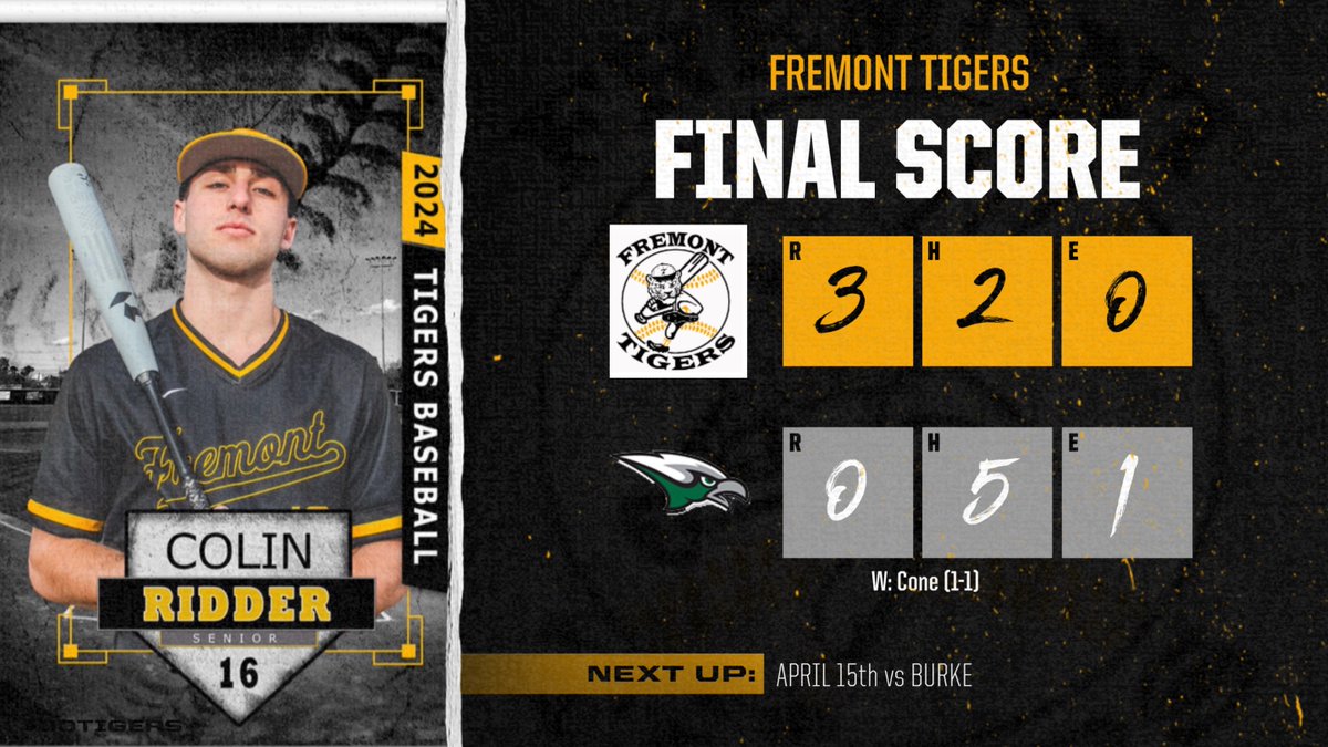FmtNEBaseball's tweet photo. Another Big Tiger W!

Brody Cone with the complete game shutout and Collin Ridder with a late 2-Run HR!

That's a good weekend of baseball!

#Family https://t.co/uH8uogaDqu