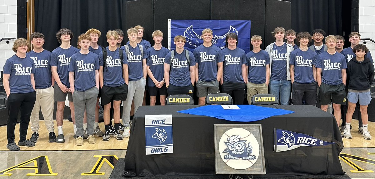Congratulations to Trey Dooley for signing with <a href="/RiceBaseball/">Rice Baseball</a>. Trey was joined in the Camden Central gym by family, friends, teammates, and supporters. We all wish him the best!
