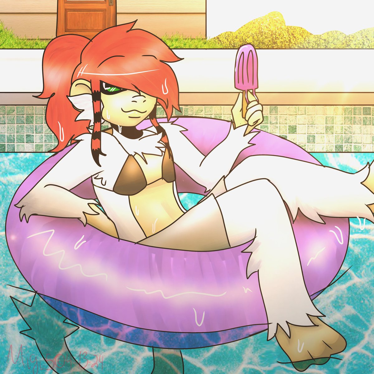 It’s done!! chillin with a popsicle in the pool :))

#fursonaart #queerartist #furryart