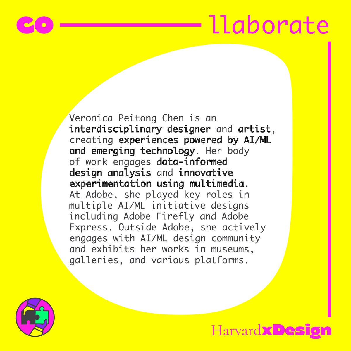 harvardxdesign's tweet photo. 📣 Speaker Announcement 📣
Veronica Peitong Chen is an award-winning interdisciplinary designer, artist, and creative technologist, crafting experiences and innovations powered by AI/ML and emerging technology. https://t.co/c2yjMHaHhi