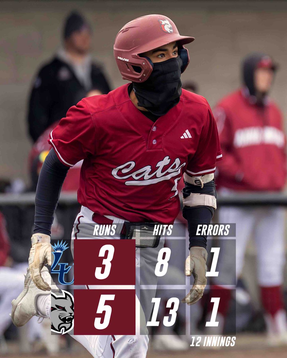 ⚾️AMCATS SPLIT⚾️ Baseball splits with the Lasell University Lasers winning game two of todays doubleheader header 5-3! A 2 RBI double from Jarryn Barber gave the AMCATS the lead in the top of the 12th inning to secure the win! Box score: ow.ly/C0Jf50RfEZG
