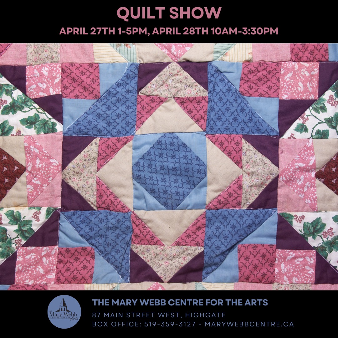The Quilt Show is coming up soon to the The Mary Webb Centre For The Arts!
Come see the quilts on April 27 from 1-5pm and April 28 from 10am to 3:30pm. Admission is $5.
Looking for more info? Contact Marg Eberle at 519-678-3289.
#YourTVCK #TrulyLocal #CKont #QuiltShow #MaryWebb