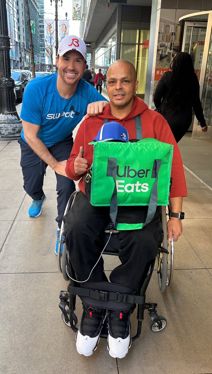 Meet Edison..He's been in a wheelchair for nearly 25 yrs. He treks all over the city picking up food & making door to door deliveries. He has such positive & infectious energy & says this job 'has been a blessing.' Talking to Edison made my day today, I hope it makes yours. 🙌