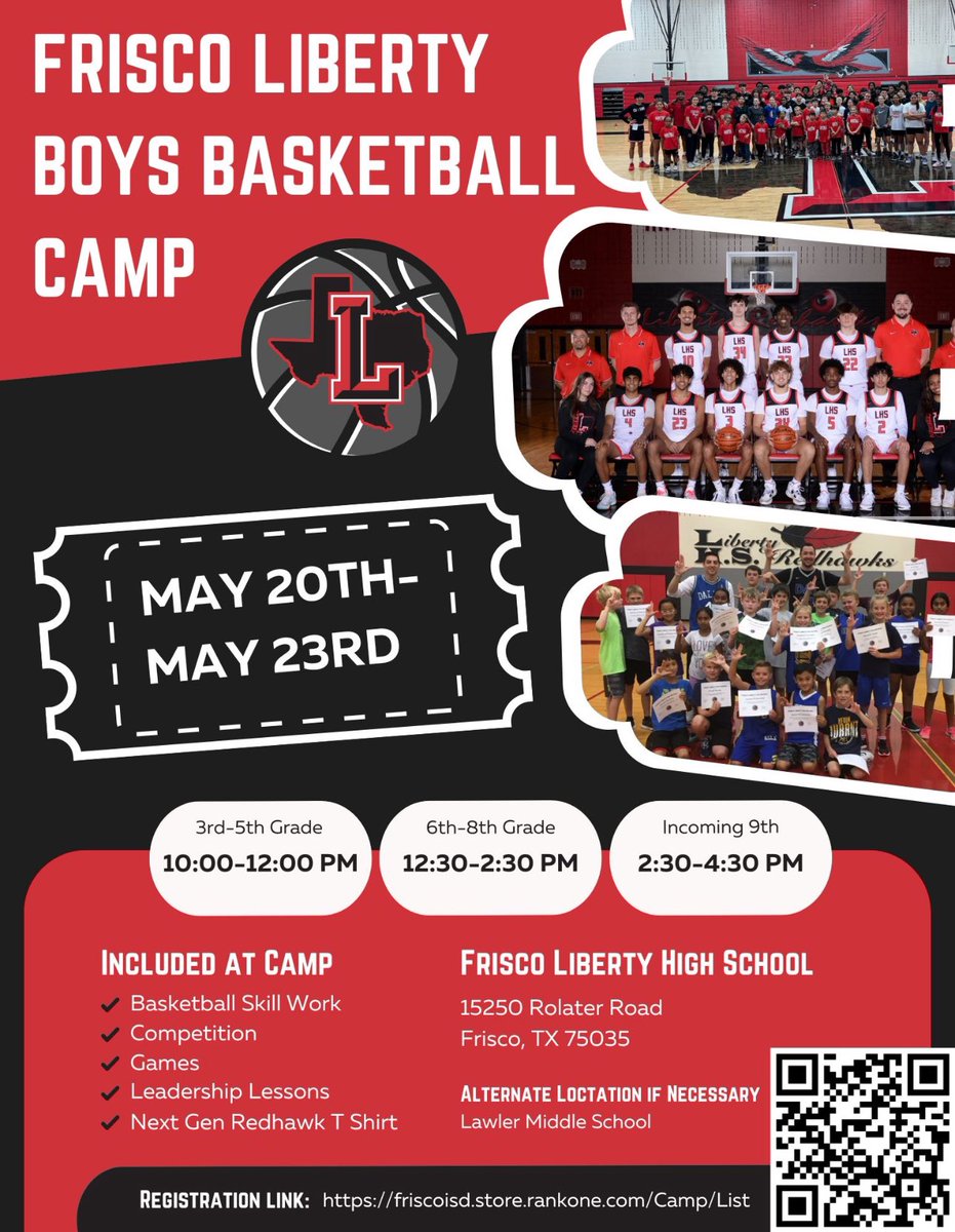 🚨Calling all Future Redhawks🚨

Join us for our camp May 20th-23rd to work with our staff and players to improve, compete, and play games!

Next Gen Redhawk T-Shirt included!

#Work
#DoYourJob