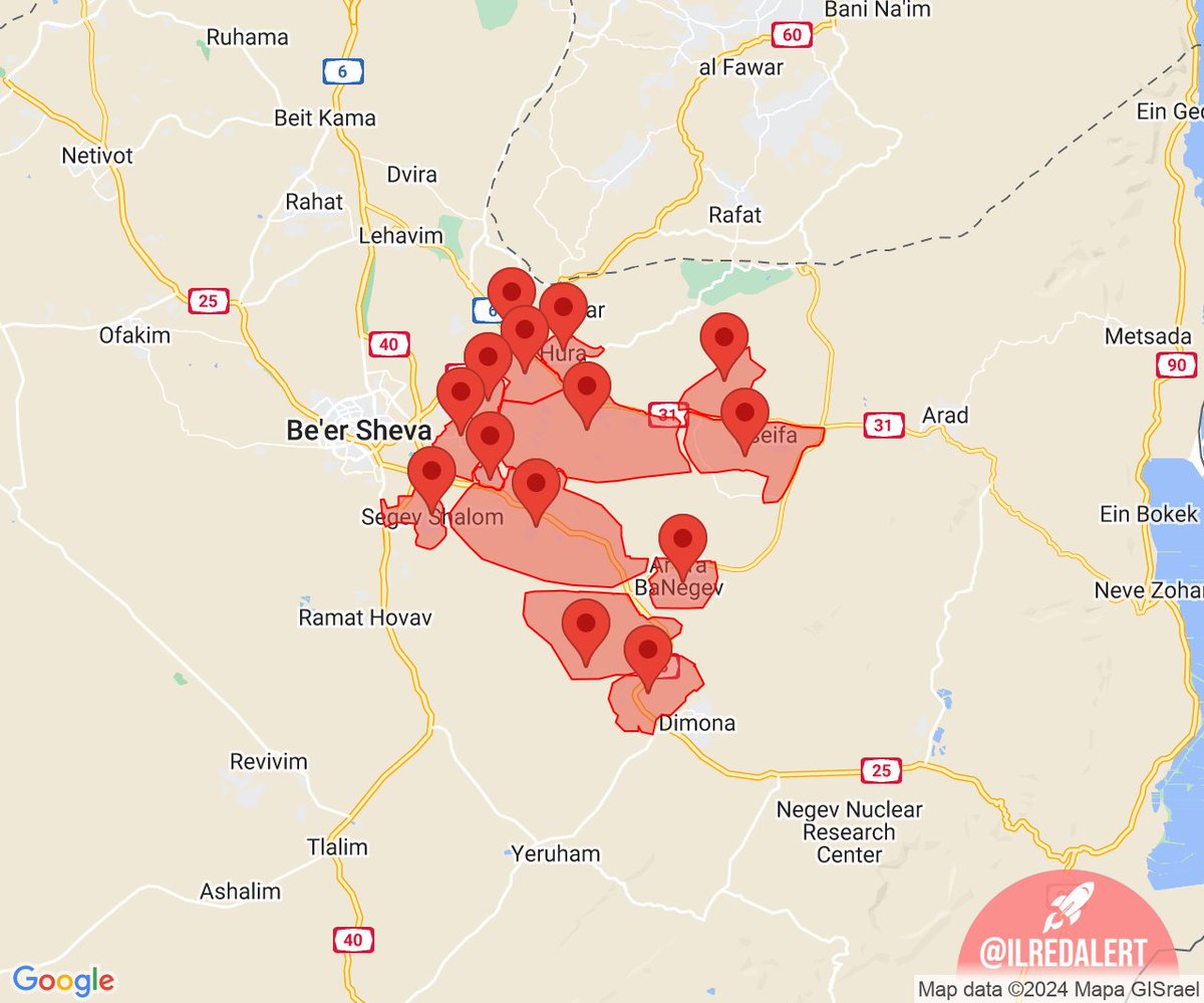 🚨 Large Red Alert [01:42:21] - 14 Alerts: • Central Negev — Tel Sheva, AlSayid and the Bedouin Diaspora, Umm Batin and the Bedouin Diaspora, Segev Shalom and the Bedouin Diaspora, Nevatim, Hura, Shoket Junction Center #Israel #RocketAlert #RedAlert