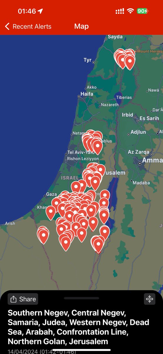 Die Raketen und Drohnen aus dem #Iran scheinen angekommen zu sein. Pausenloser Alarm auch in #Jerusalem. #Israel #Standwithisrael