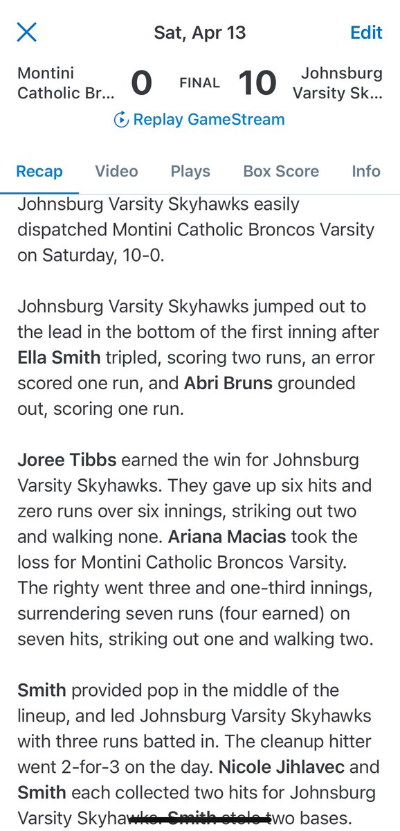 Recap of our win vs Montini: