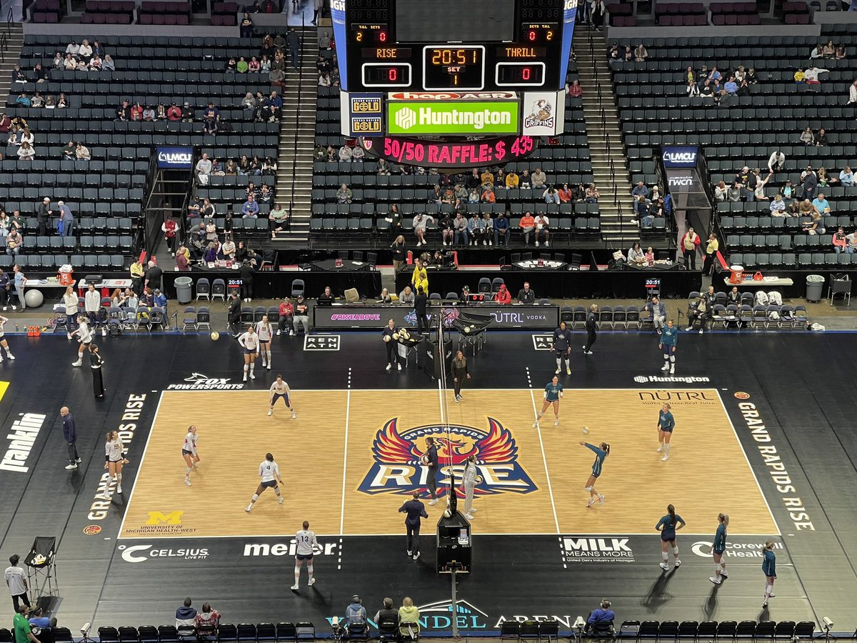 Volleyball time in Grand Rapids. 🏐 It’s the @GR_Rise hosting the @vegasthrillvb live from @VanAndelArena. We’re live on @961game, WXSP-TV & the @RealProVB @YouTube! Watch: youtube.com/live/PnuUMQUnv…