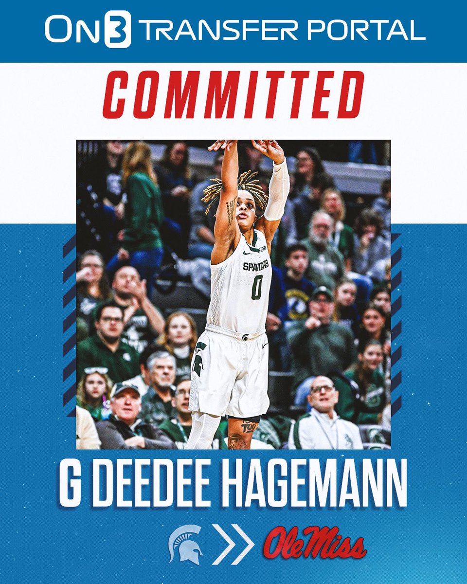 Ole Miss and @YolettMcCuin strike in the portal, adding Michigan State guard DeeDee Hagemann. In 2023-2024, she averaged 12.3 points per game and shot 52 percent from the field. @OMSpiritOn3 has more here on3.com/boards/threads…