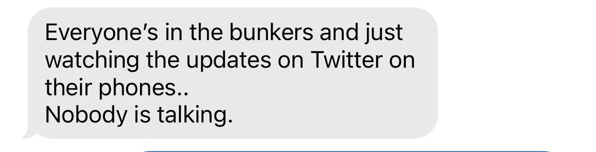 BREAKING: I just received this message from a friend of mine in Israel who is a US citizen and Veteran. They, along with many others, are in a bunker at the moment and can only get information on their phone via Twitter. Terrifying.