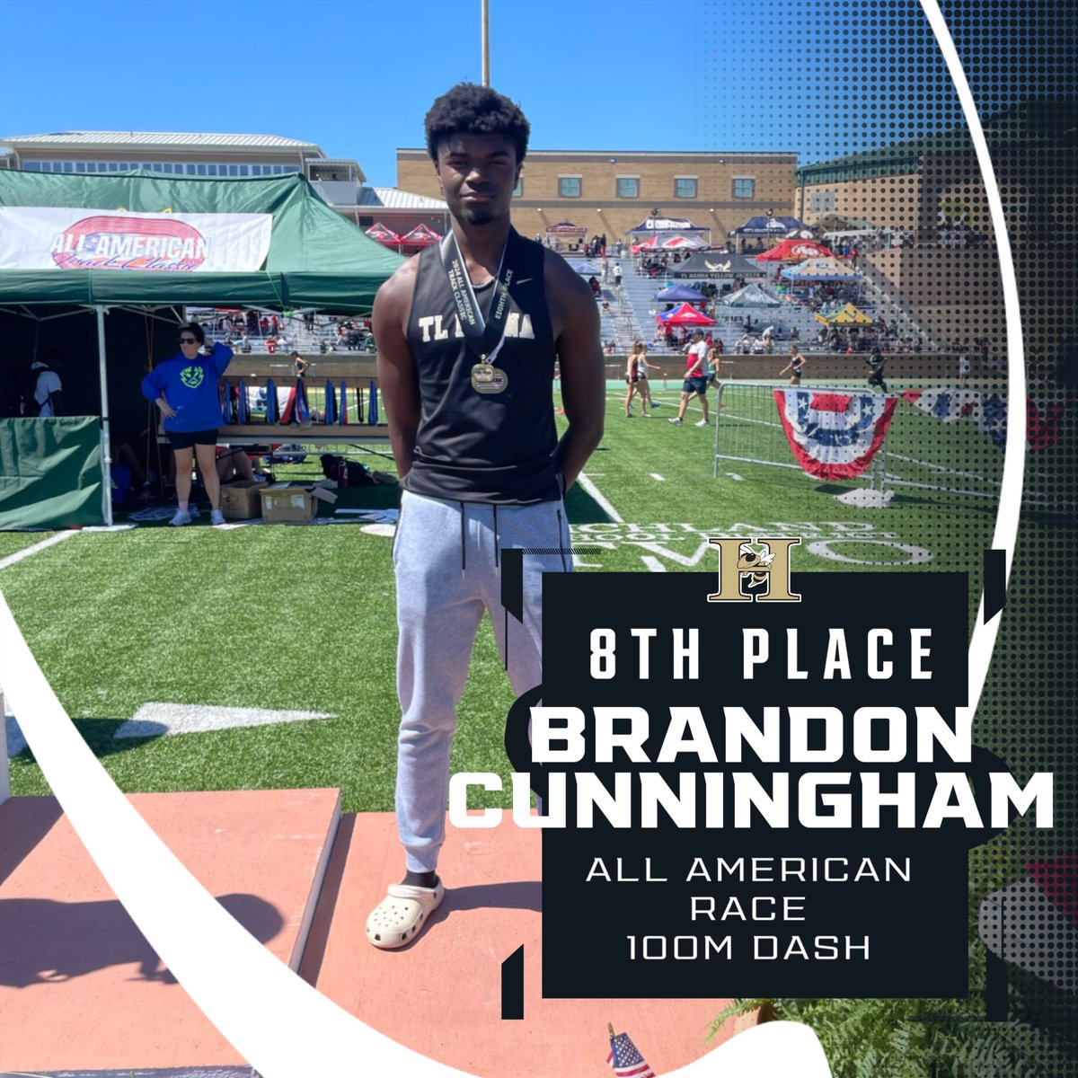 Brandon Cunningham finished 8th place in the 100M at the Spring Valley All American race in Columbia, SC. This is one of the elite meets in the Southeast. @tlhanna_ad