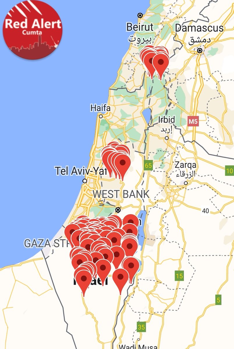 Huge numbers of rocket alert sirens now going off in Israel. The first drones appear to be arriving.