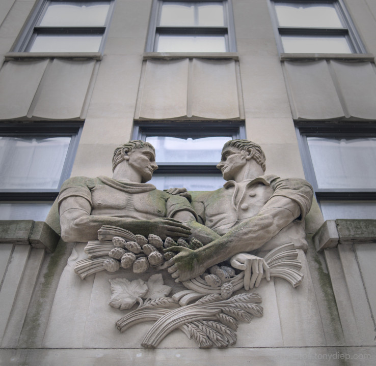 Heaslip House Client: Are you sure it's not gay? Architect: What's more manly than two strapping farmers holding hops and sheafs? #streetphotography #streetphotographers #streetphoto #photooftheday #torontophoto #dailyphoto #thephotohour