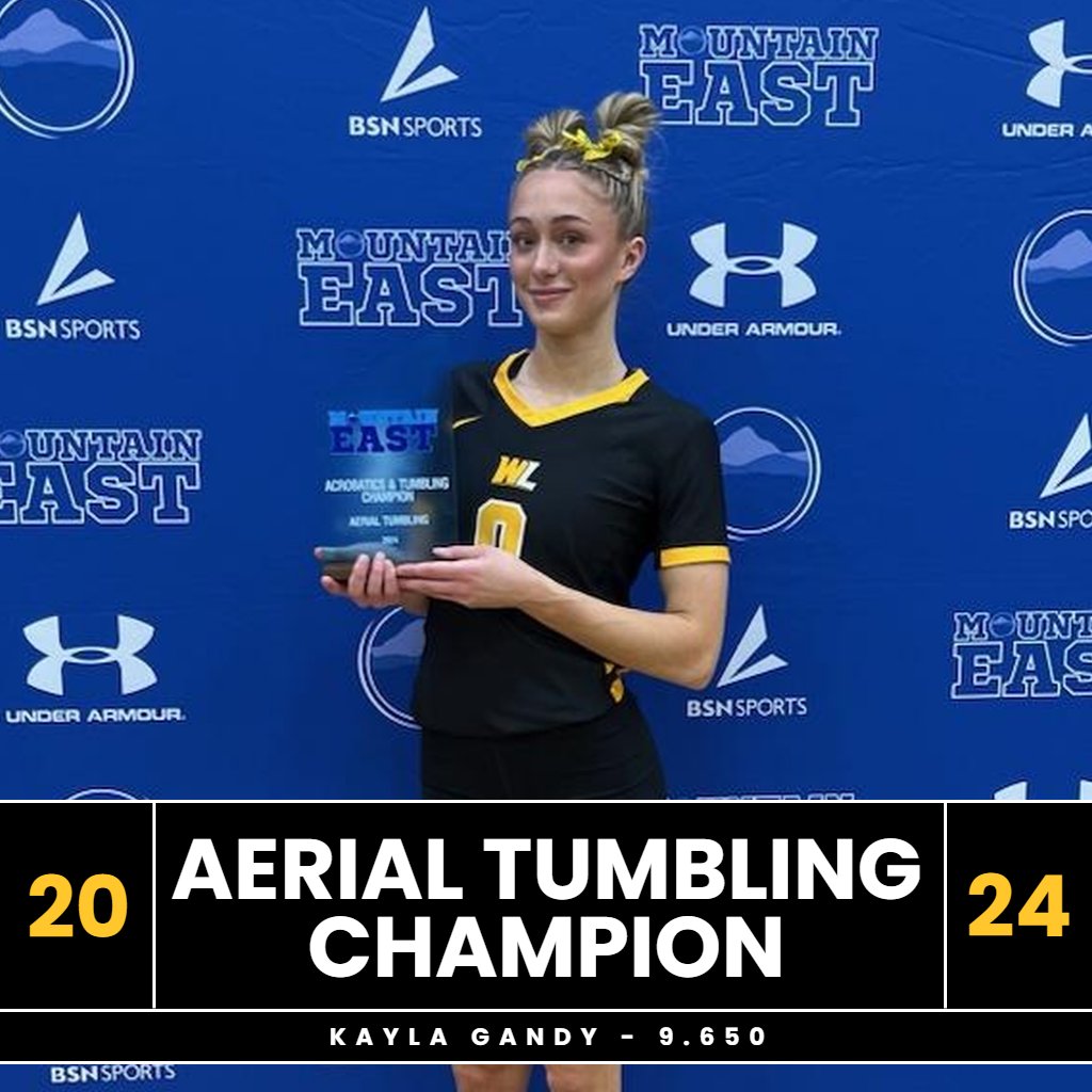 WLathletics's tweet photo. In a tiebreaker, Kayla Gandy of @wlu_acrotumb wins the MEC Aerial Tumbling Championship at today's MEC Event Finals with a school-record score of 9.650‼️

It is Gandy's first title in the event and she has now been a part of four MEC Event Finals championships during her career‼️ https://t.co/3oRmNY9NjY