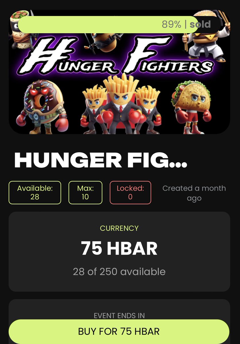 🔥MINT UPDATE 🔥 89% SOLD The amount of rewards from different projects is crazy! Will be dropping all the token IDs that will need to be associated when we sell out! Get your Hunger Fighter right now before they are all gone! ➡️ altlantis.market/live/VmWsgpVym… #HBAR #HBARNFTs