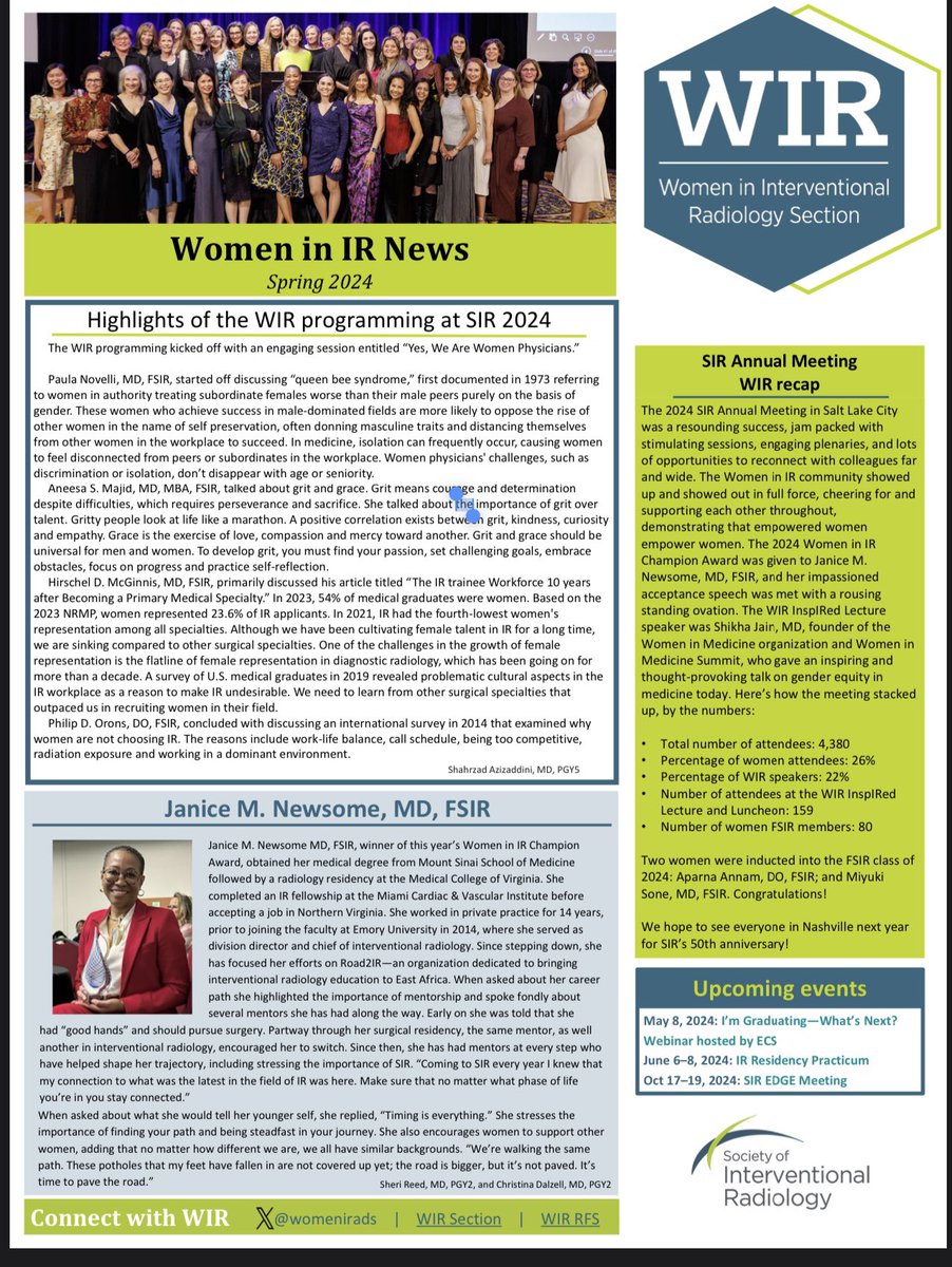 Women in IR newsletter, spring edition with focus on annual meeting! @womenirads @SIRRFS @champagnedahlin @SheridanReedMD @angiowoman @UVA_IR @EmoryRadiology @SIRspecialists sirweb.org/globalassets/a…