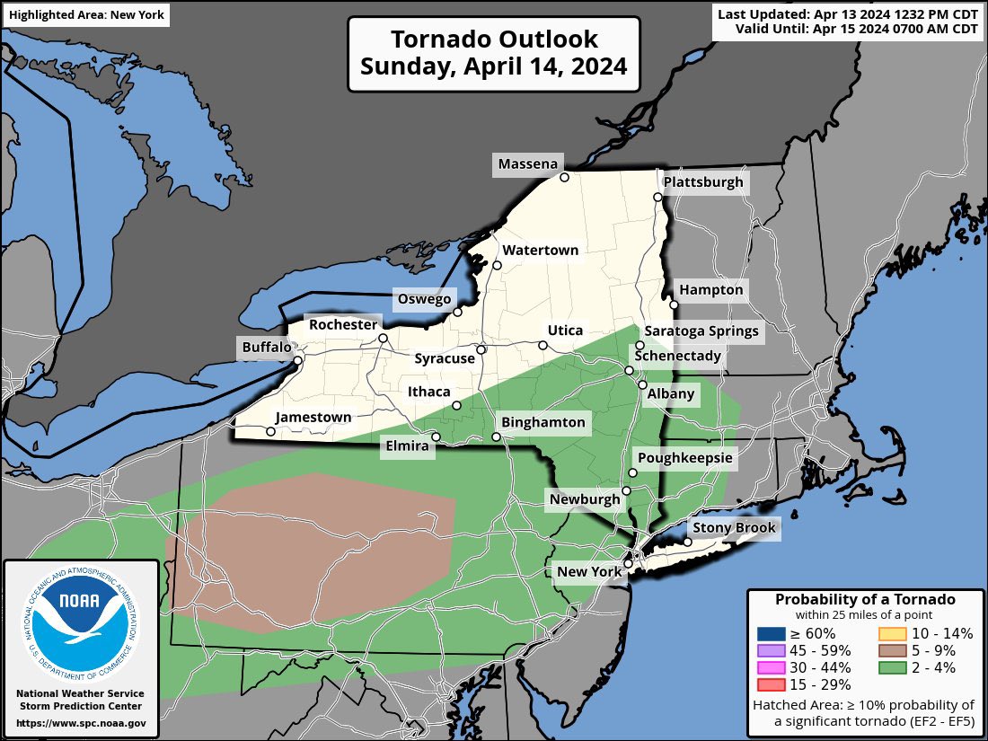 We are monitoring the potential for severe weather tomorrow as confidence has increased for severe thunderstorms tomorrow afternoon particularly in the Catskills & the Southern Tier. Strong winds up to 70 mph, heavy rain, hail, tornados are possible. Monitor your local forecast.