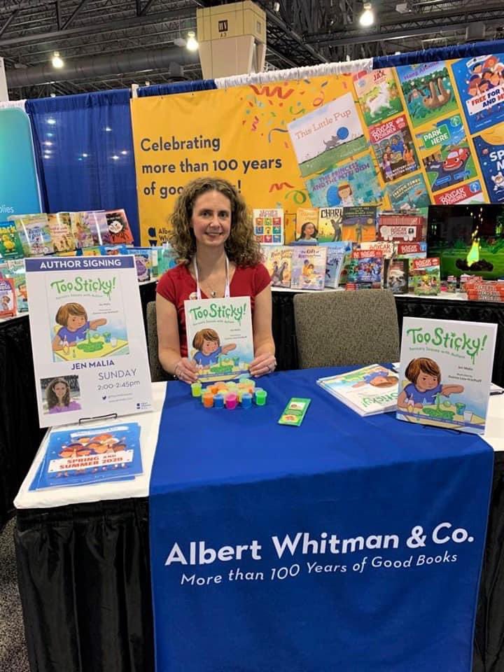 For Autism Acceptance Month, here’s a throwback photo of me signing copies of TOO STICKY! at the American Library Association (ALA) Conference in Philadelphia in January 2020. I had no idea what was coming! 😷 #ActuallyAutistic #ChildrensBooks #AutismAcceptanceMonth