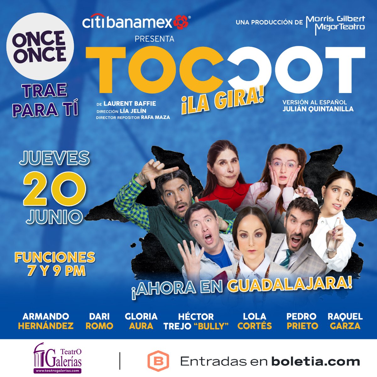 ¡Advertencia! Anticipa tu compra ahora para las 2 únicas funciones de #TOCTOC en el Teatro Galerías de Guadalajara porque los boletos se agotan 🔥.  📍 Guadalajara - @TeatroGalerias 📆 Jueves 20 de junio ⏰ Funciones a las 7 y 9 p.m. 🎟️ bit.ly/GuadalajaraTT