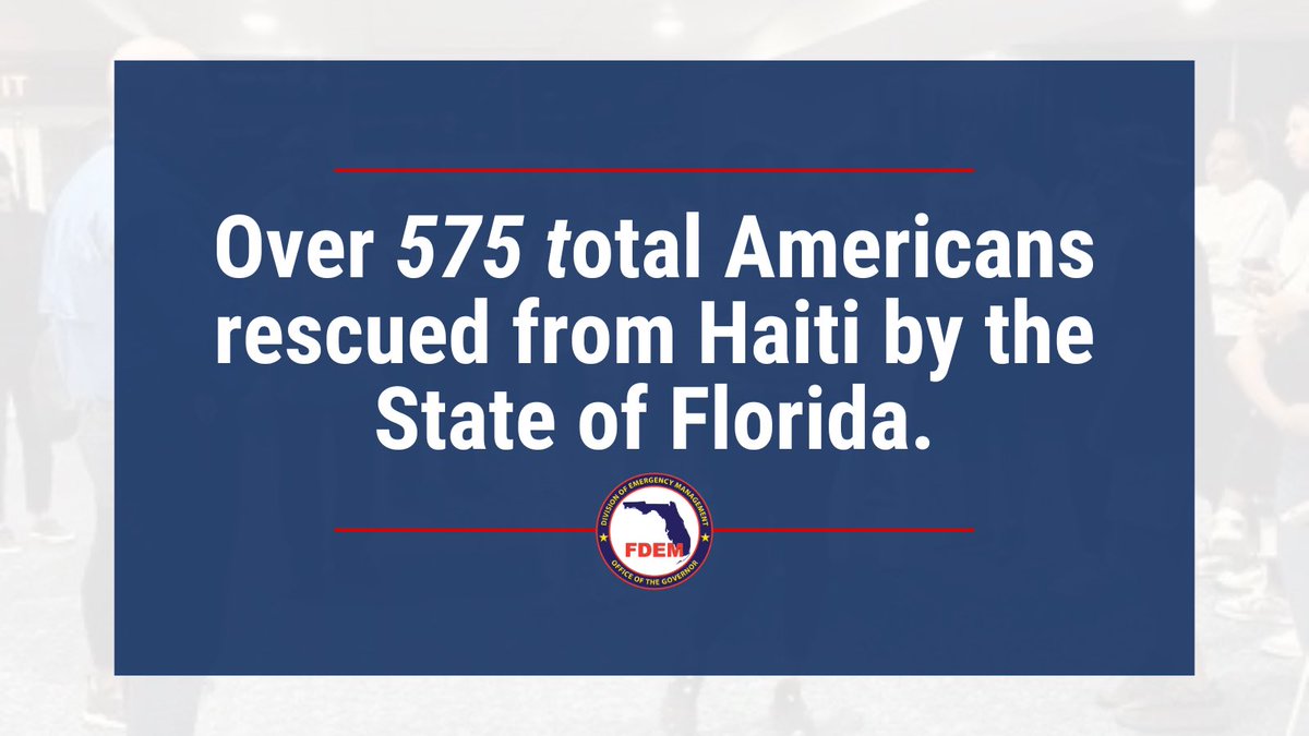 As of 4/13/24, over 575 Americans have been rescued from Haiti by state coordinated flights. Thank you to the hardworking members of @FLSERT & the leadership of @GovRonDeSantis.