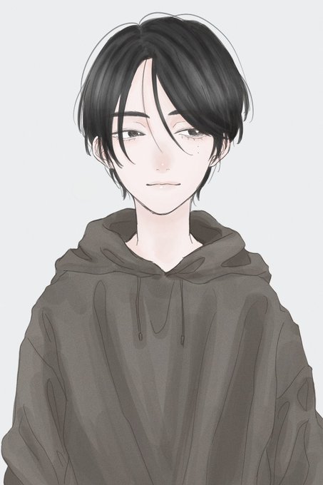 「grey hoodie upper body」 illustration images(Latest)
