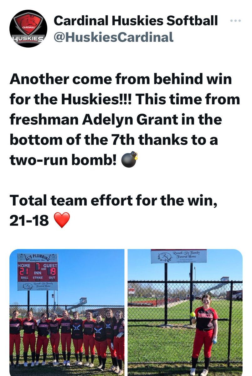 Way to go Adelyn Grant! Live to see you succeeding in softball! 🥎