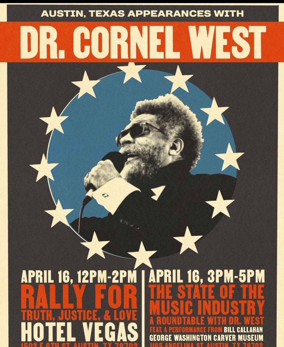 I'm looking forward to spreading truth, justice, and love in Austin, TX on Tuesday!   RSVP: Rally- cornelwest2024.com/vegas Round table- cornelwest2024.com/museum   #WestAbdullah2024 #CornelWest2024 #truthjusticelove #TEXAS -- Repost from @resoundpresents: Dr. Cornel West is