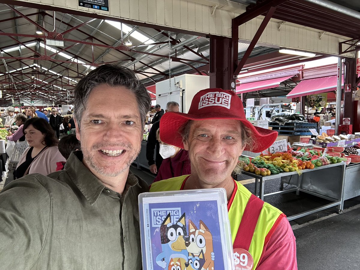 If you’re at Queen Vic Market make sure you say HI to Adam and buy a copy of @thebigissue . He loves a chat and knows a few good jokes. The Bluey edition is also a ripper.