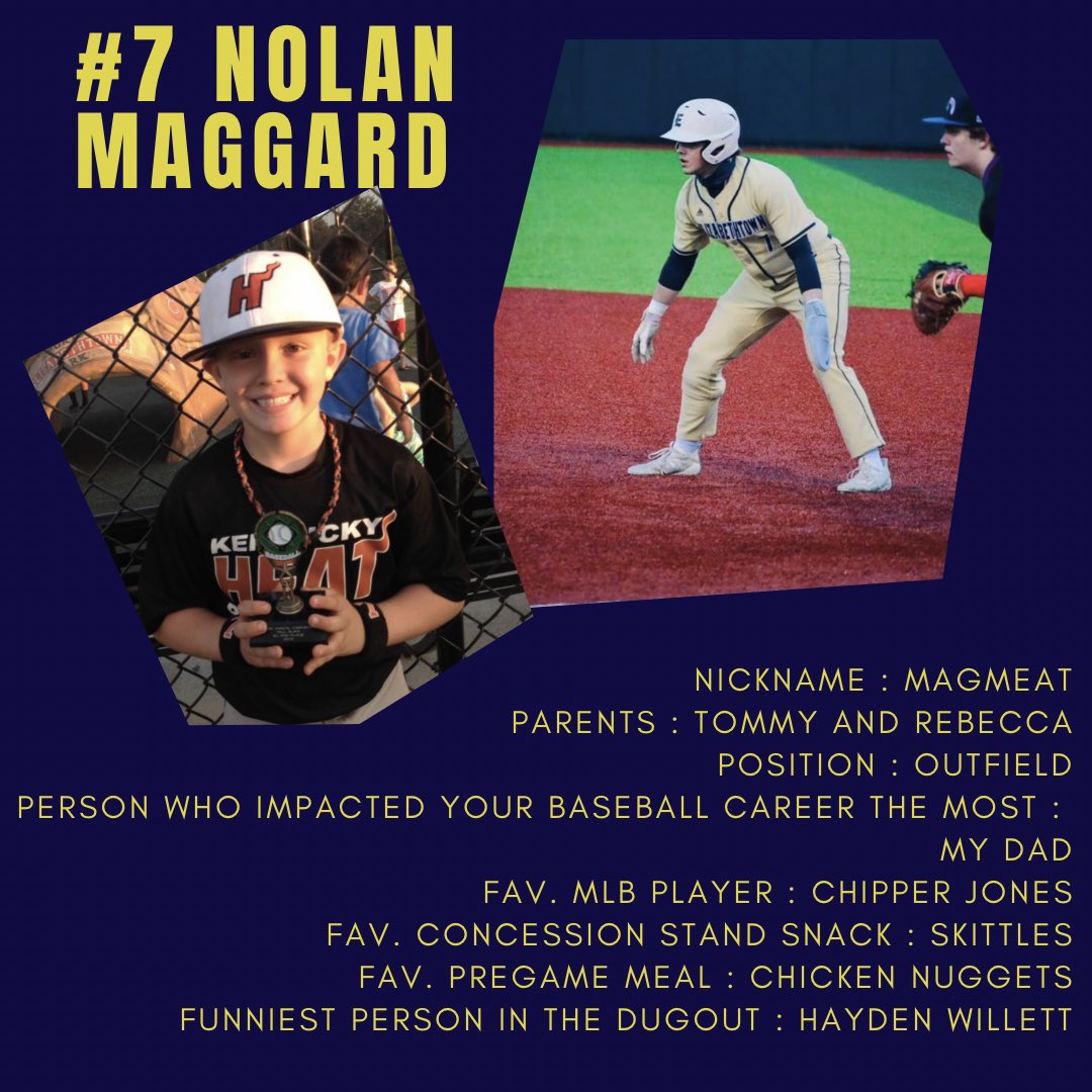 Our next senior spotlight for the week leading up to Senior Night this Thursday evening prior to our home game against Ft. Knox is #7 Nolan Maggard! 🐾⚾️