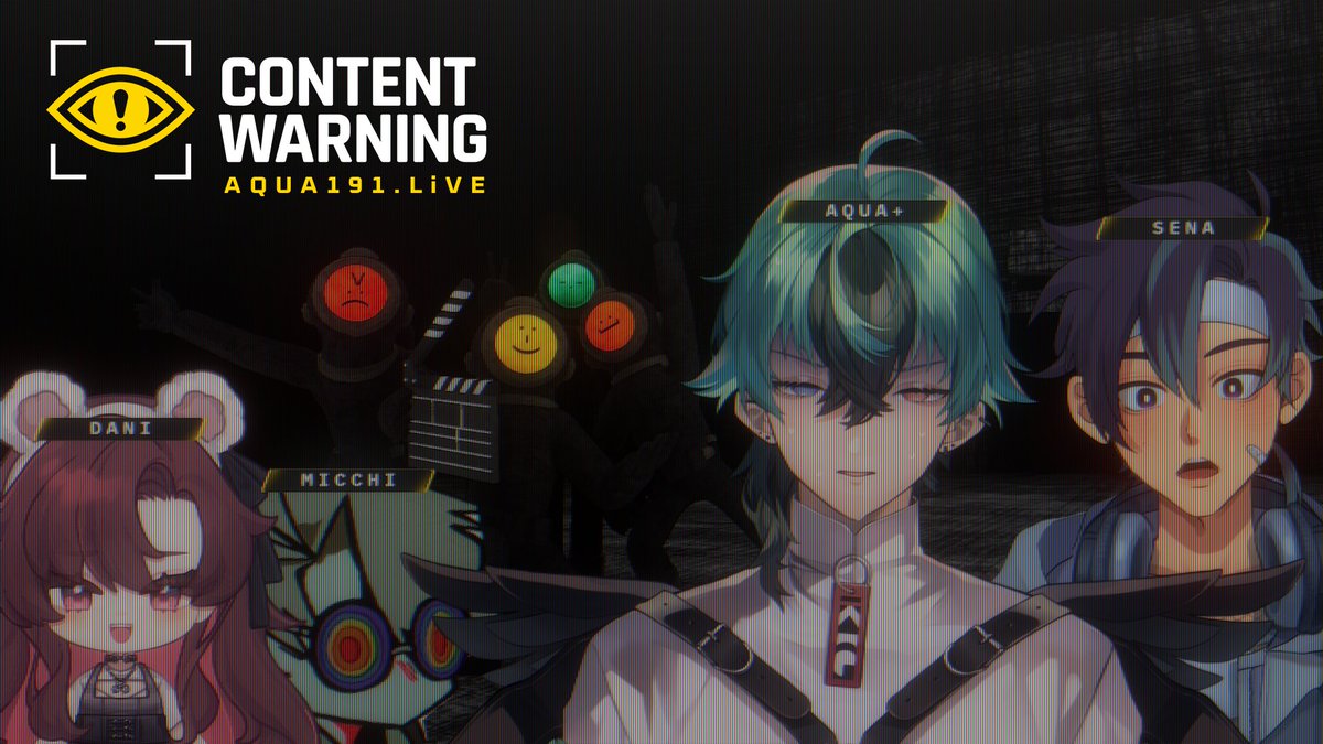 Tonight android becomes a Real Content Creator™ by Pissing His Pants🤡 First time playing Content Warning with @PolarCubYT @swagamicchi and @sena_daze!! 📸 ⏰ ❯❯ 9:00PM EST // 10:00AM JST ⚠️ 1 hour later than usual See you there LabM8s!! ✨ #AQUA_LiVE