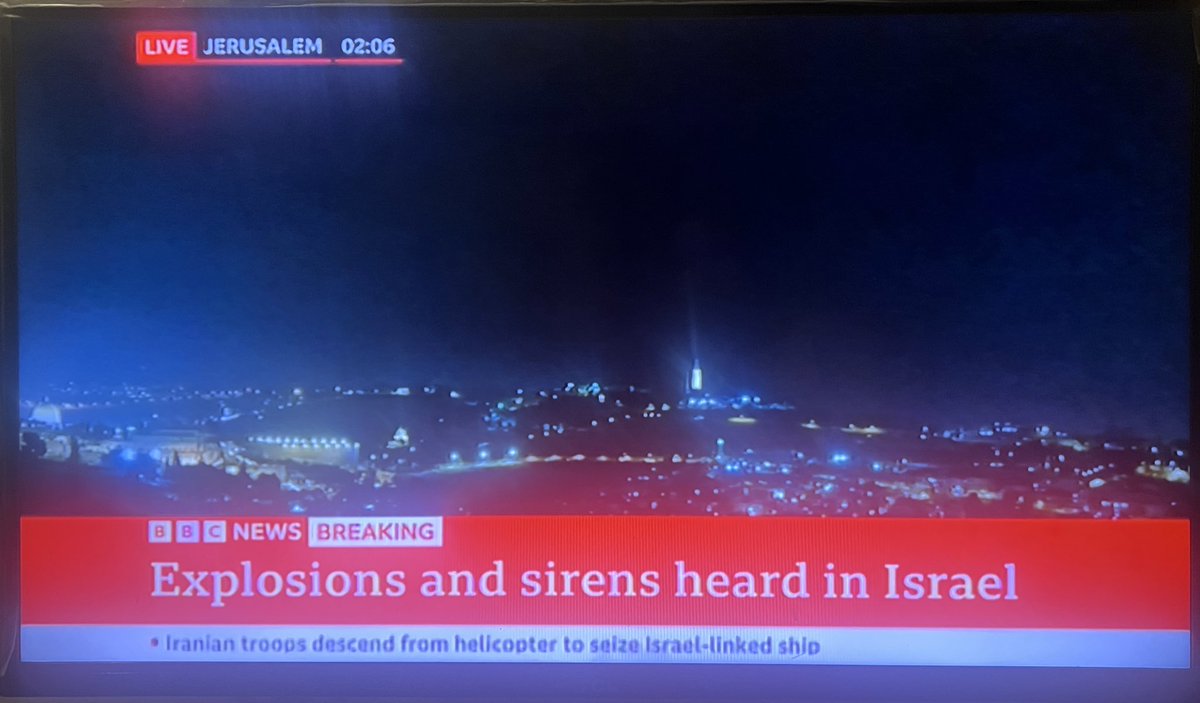 tacticaltalknet's tweet photo. #BBC: Reports of blasts and sirens heard in a city of #Isreal among ongoing attack by #Iran with Aerial Lethal Drones. https://t.co/X1efnfNrZ5