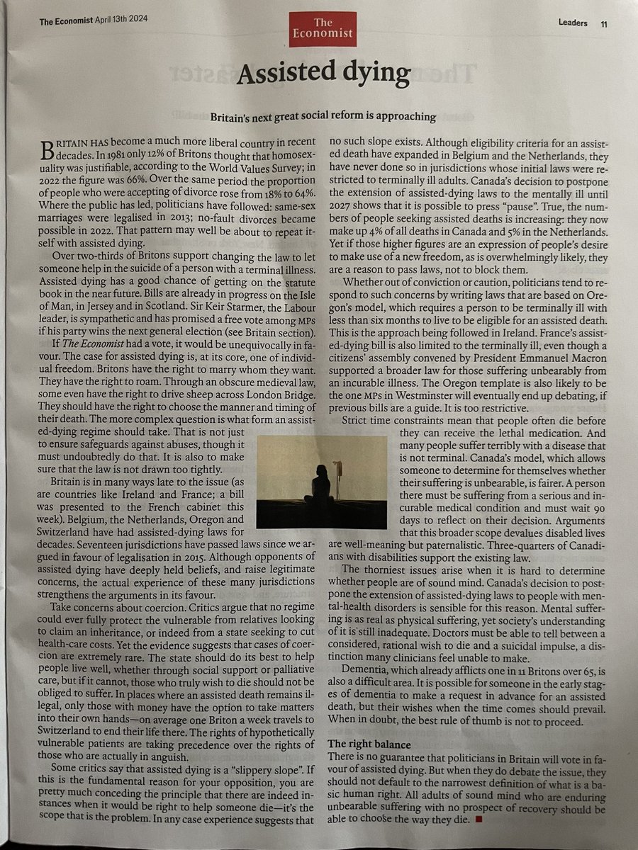 First ever namecheck in @TheEconomist It’s a great piece in support of the compelling case for assisted dying. Can even forgive them for spelling my name wrong 😁