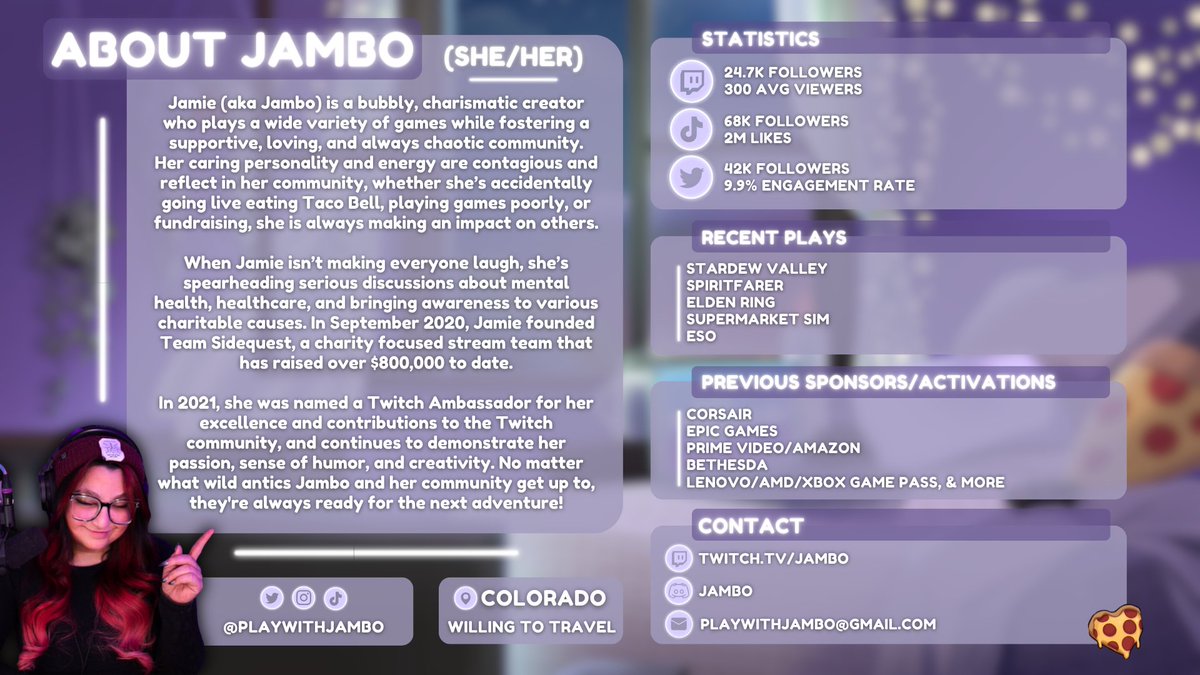 I want to branch out and have the opportunity to work with more companies this year, but one of my biggest goals is to finally find the right fit in a PC partnership. 💜 I'd love to see how we could work together! Let's chat! 💌 | playwithjambo@gmail.com