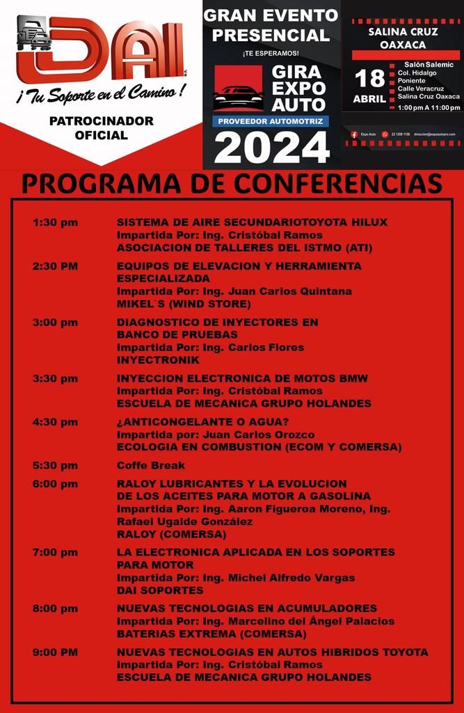 ARR70's tweet photo. PROGRAMA DE CONFERENCIAS DE LA GIRA EXPO AUTO 2024 EN PINOTEPA NACIONAL
Jueves 11 de abril en el Salón Ejidal
Realiza tu registro en el siguiente link https://t.co/9cGZo4aKh3…                            EVENTO GRATUITO                               #ExpoAuto #Dai #Sun https://t.co/duViEi62rE