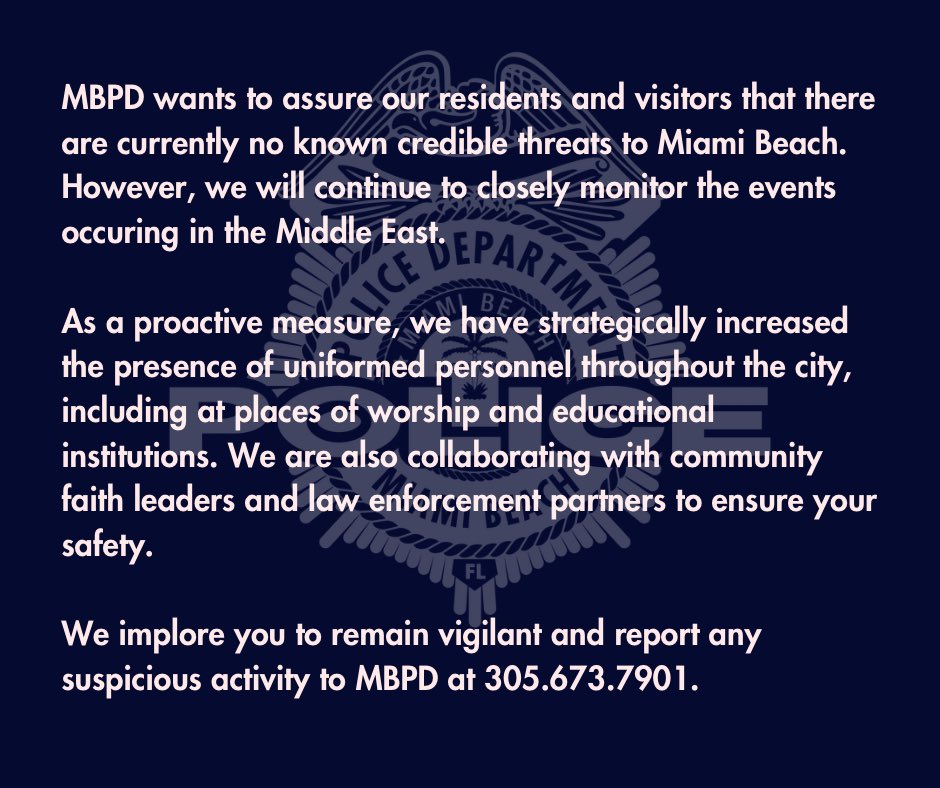 MiamiBeachPD's tweet photo. Community Advisory: https://t.co/tdE7XqRKZZ